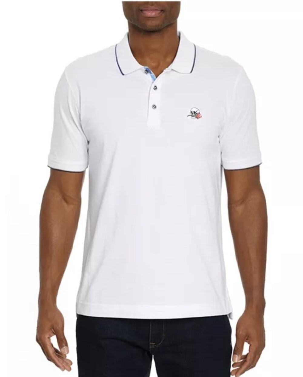 Robert Graham Rossi Short Sleeve Knit Polo Shirt Classic Fit Skull Rose White XL